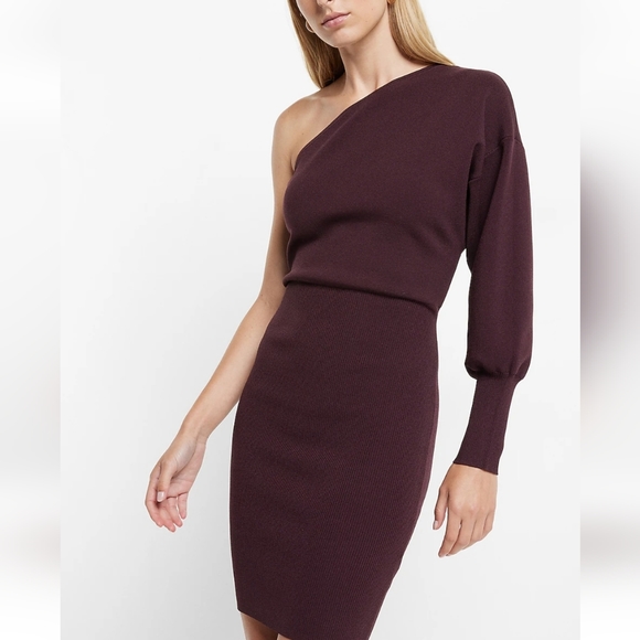 One Shoulder Long Sleeve Mini Sheath Sweater Dress, NWT. Size small - Picture 2 of 4